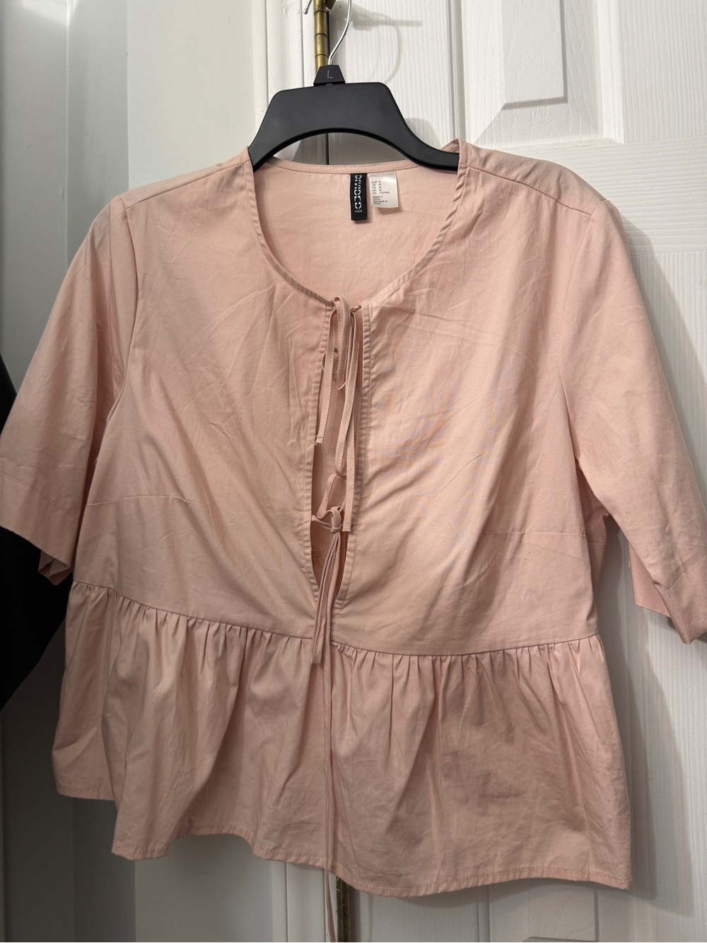 Divided Blush Pink Tie-Front Peplum Blouse